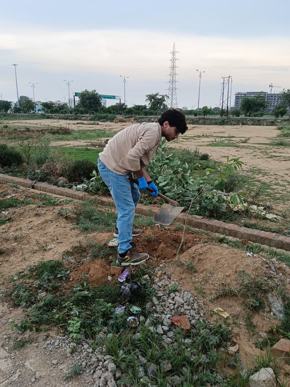 Volunteer planting a sapling in Meerut